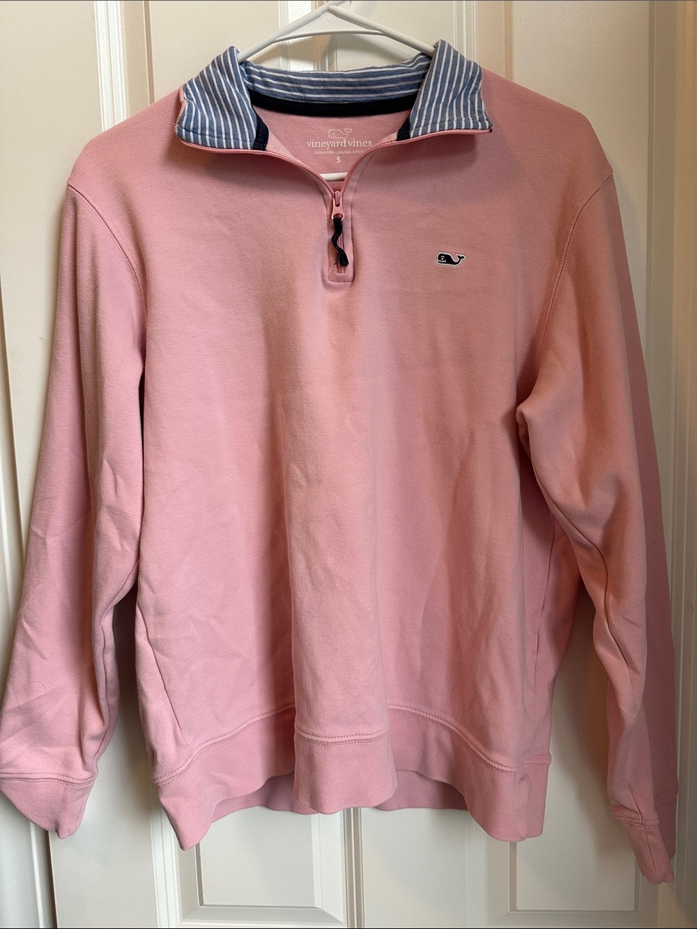 Vineyard Vines Pink Quarter-Zip Pullover with Striped Collar